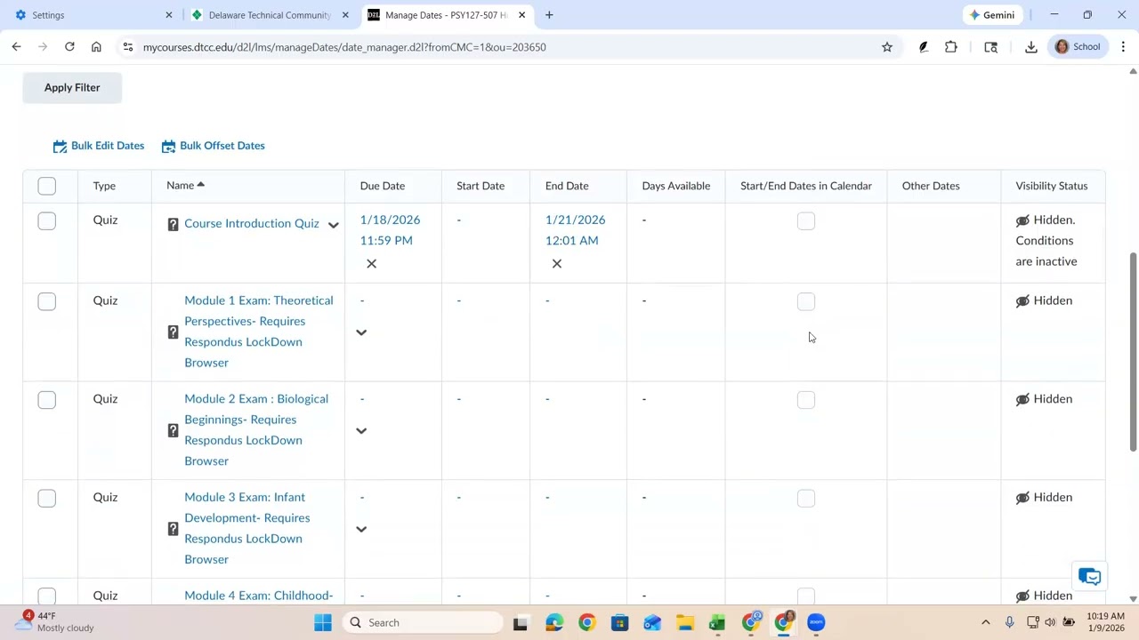 Brightspace Manage Dates Function