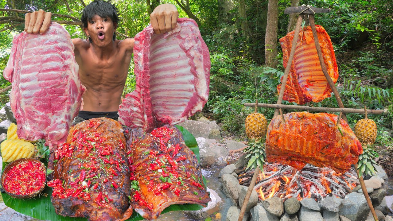 survival in the rainforest - How To Cook Pork Rib For poor boy In Jungle