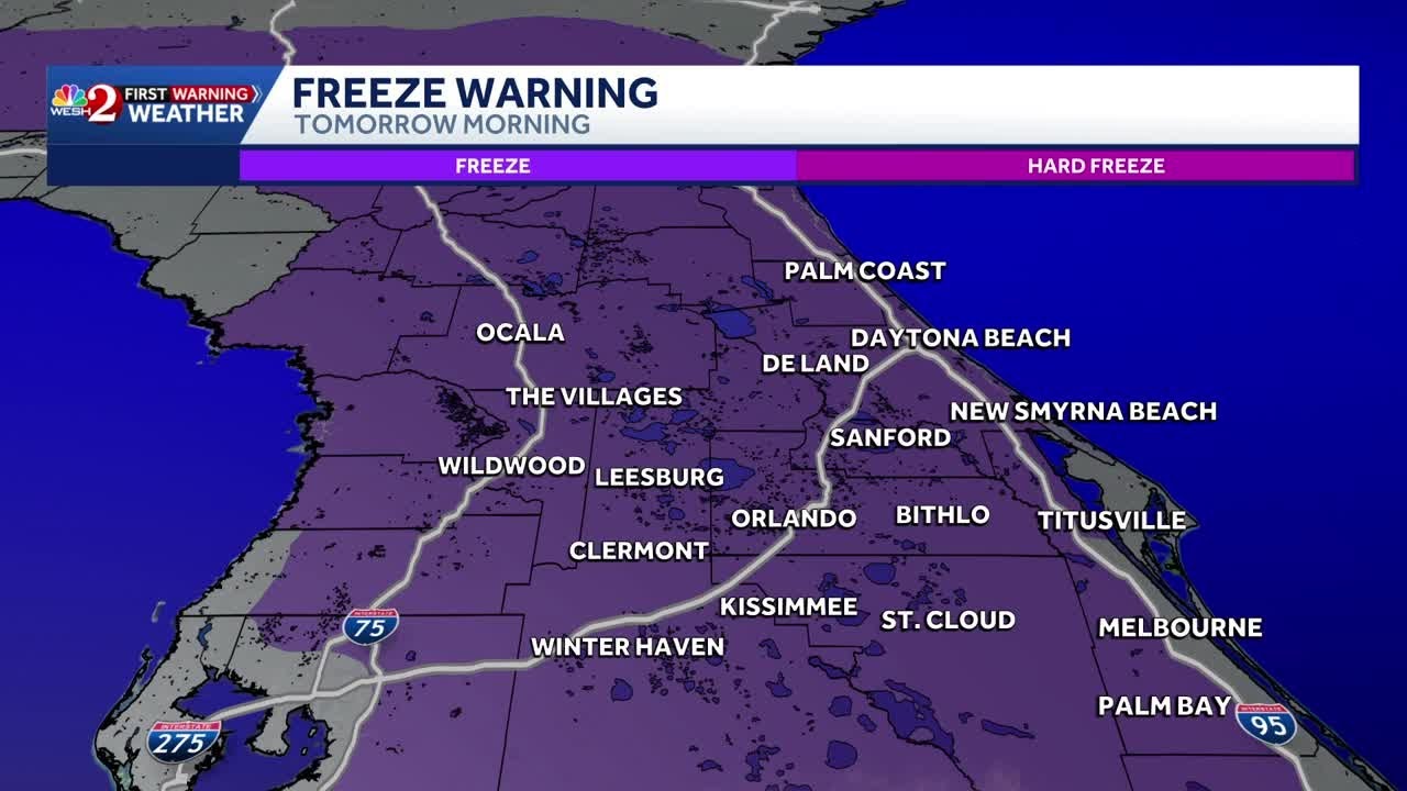 Freeze warning in place for Central Florida Tuesday morning