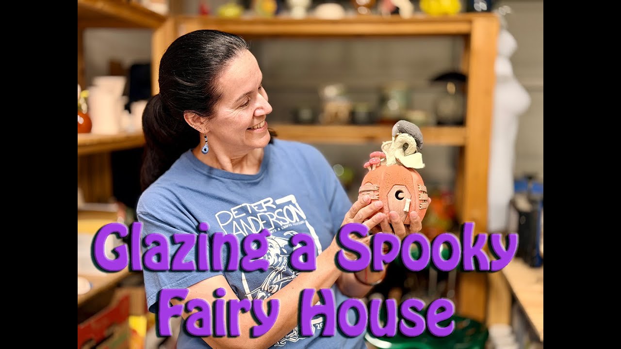 Glazing a Spooky Pumpkin Fairy House