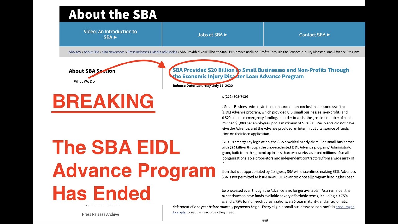 BREAKING: The SBA EIDL Advance Program Has Just Ended // What You Need to Know
