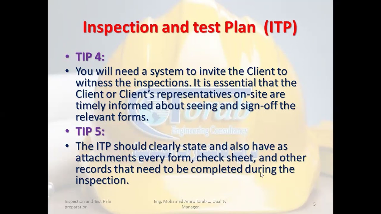 inspection and test plan preparation steps and Responsibilities