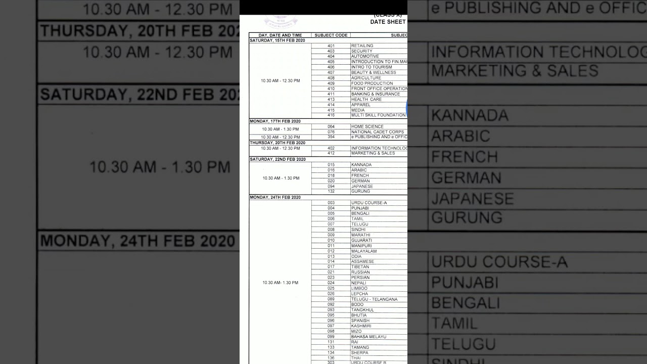 CBSE BOARD 2019-20 OFFICIAL DATESHEET released.Class10