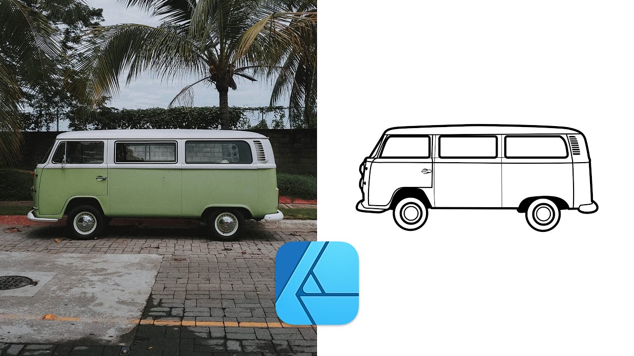 Affinity Designer For Ipad tutorial - Membuat Line Art Mobil Van - Line Art Van