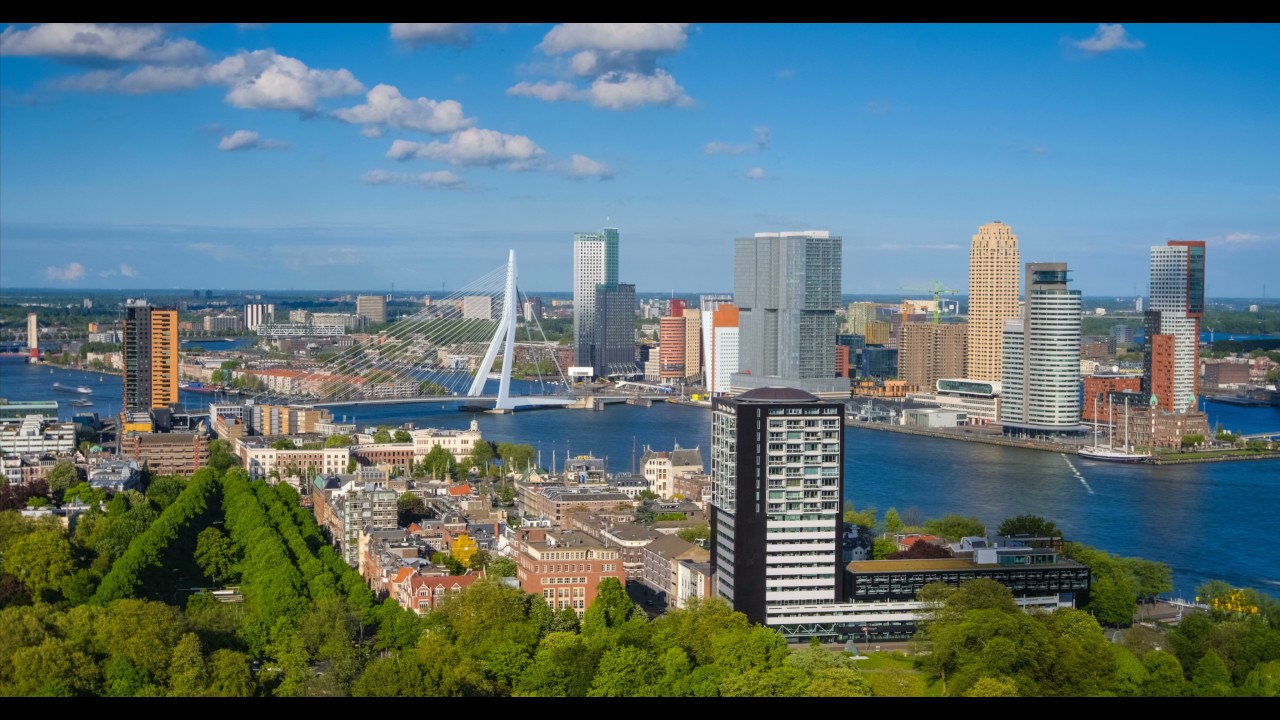View of Rotterdam city and the Erasmus bridge Erasmusbrug