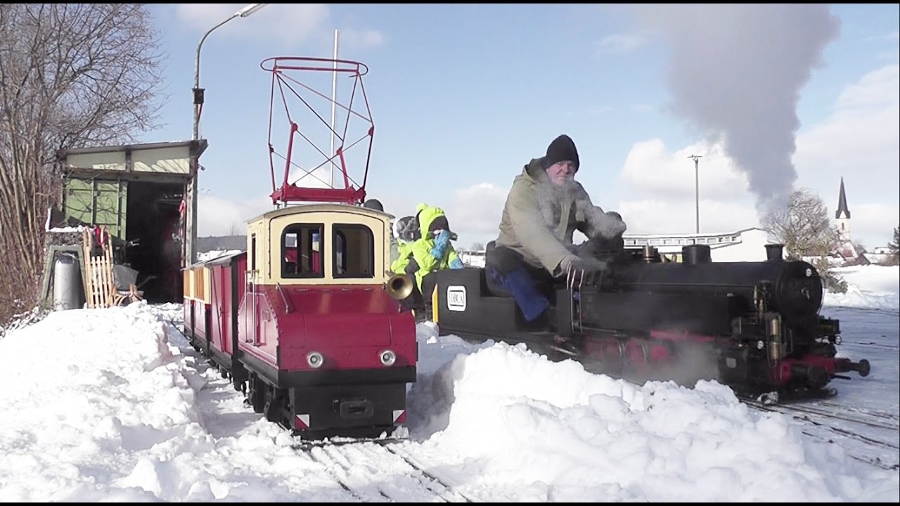 Winterdampf bei -15°  Schnee und Sonne im Bahnpark Aßling 2017