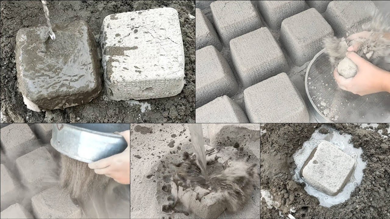 super dusty crispy soft pure fine sand blocks crumble dry on steel sieve+floor pool water🤤