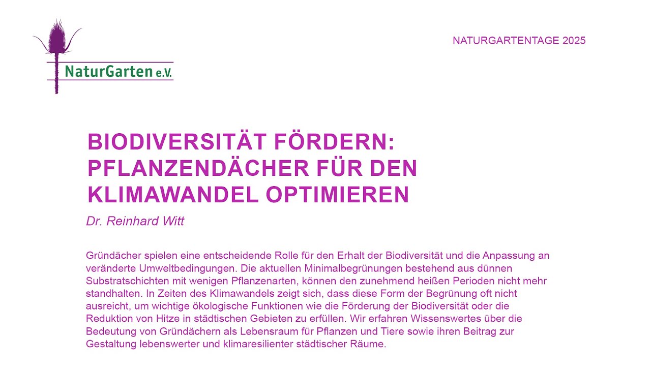 Naturgartentage 2025 | Biodiversität fördern: Pflanzendächer für den Klimawandel optimieren