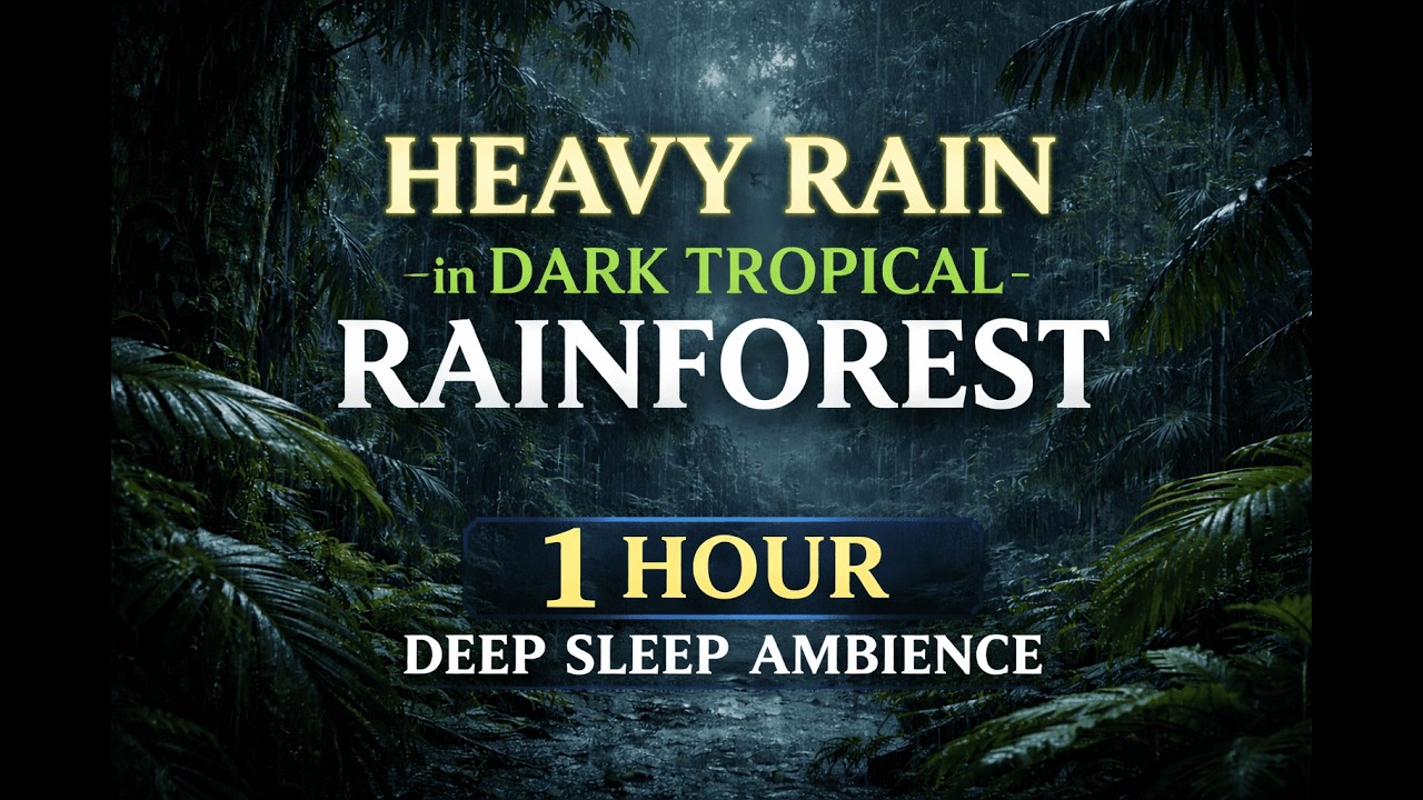 Heavy Rain in Dark Tropical Rainforest – 1 Hours Deep Sleep Ambience