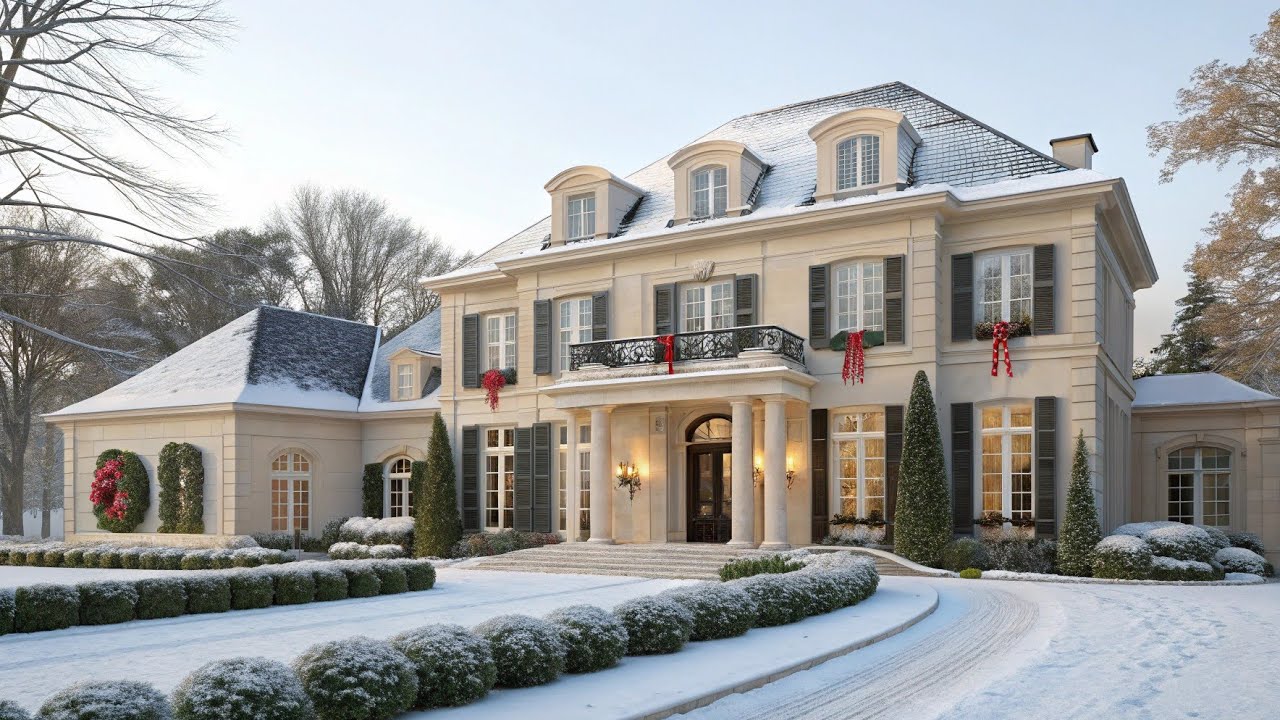Luxury Christmas Home Tour ❄️ | Elegant Winter Mansion Exterior & Garden Design | Dream House 2026