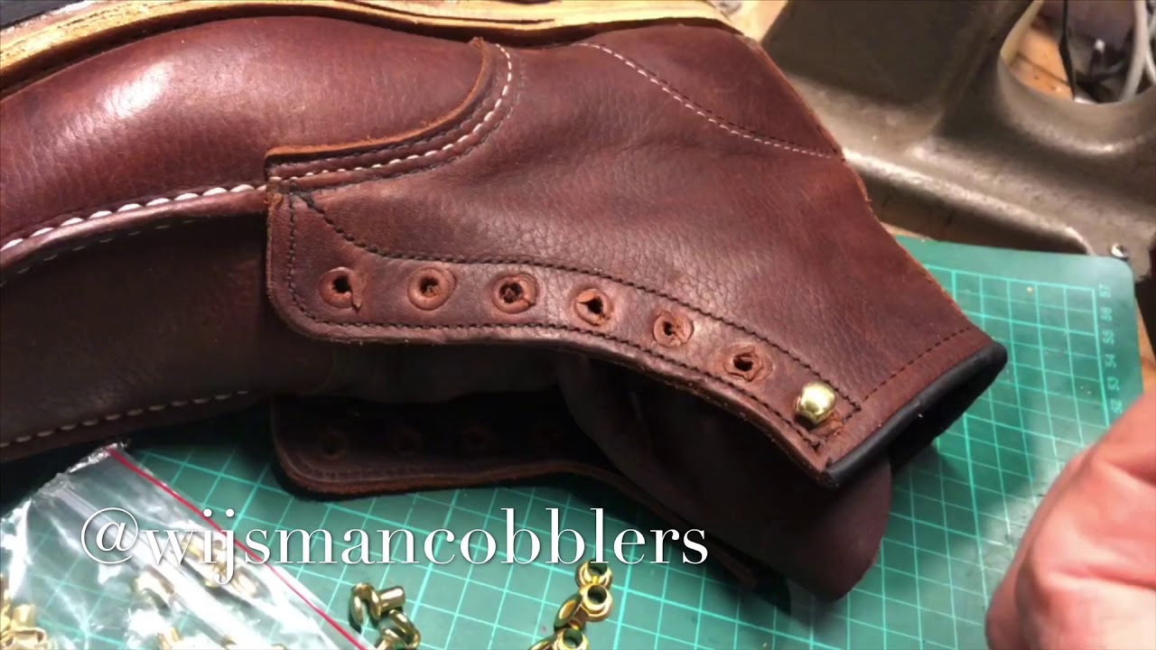 Changing nickel eyelet and speedhooks for brass one of Red Wing Moctoes!