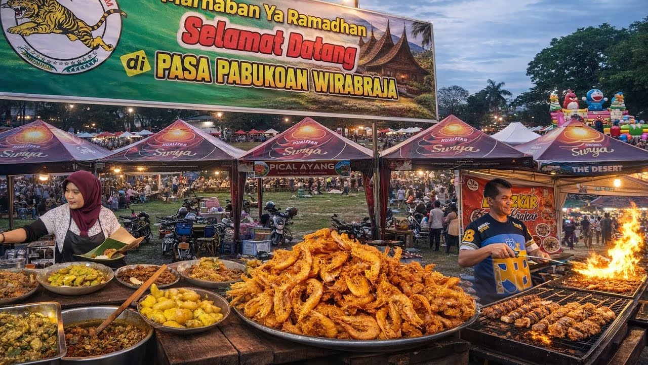 PASAR RAMADHAN PABUKOAN DILAPANGAN WIRABRAJA KANTIN BUKITTINGGI SUMATRA BARAT MERIAH MEMBLUDAK