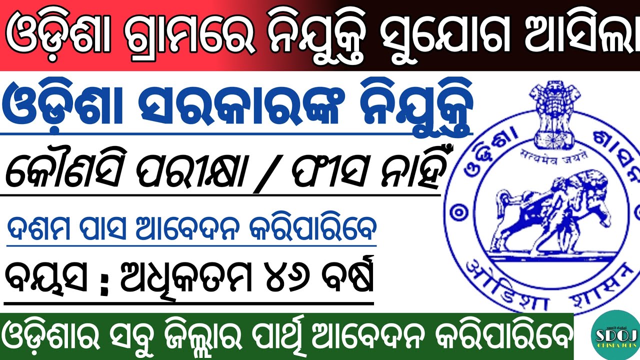 Odisha village level job vacancy 2021 ! Odishaovt jobs 2021 ! Odisha job updates 2021 !Odisha jobs