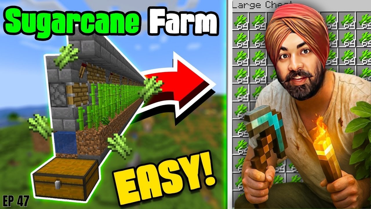 Minecraft Survival EP 47 | EASIEST Automatic Sugar Cane Farm 🌿 | Paper Farm