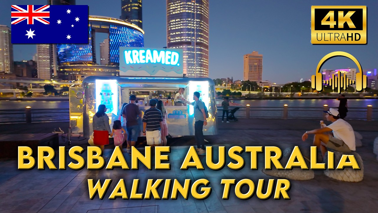 WALKING AROUND BRISBANE AUSTRALIA | Friday Night in the City & South Bank | 4K UHD | Binaural Audio