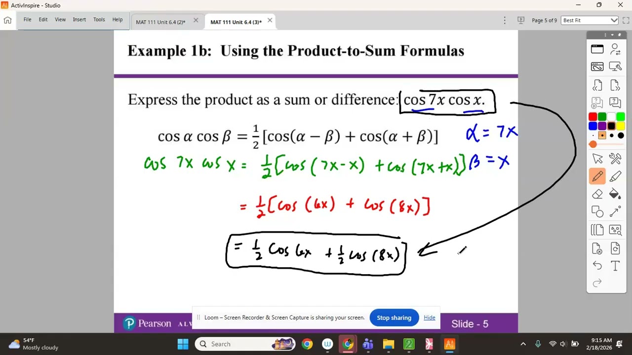 MAT 111 Sec 6.4 Product-to-Sum