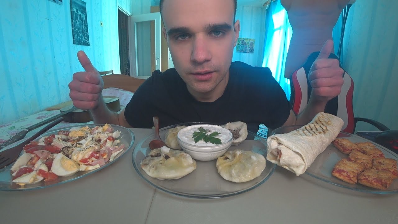 МУКБАНГ МАНТЫ С ГОВЯДИНОЙ / ШАУРМА - ЦЕЗАРЬ РОЛЛ / САЛАТ - КОСИЧКА / EATING / Mukbang ASMR АСМР 먹방
