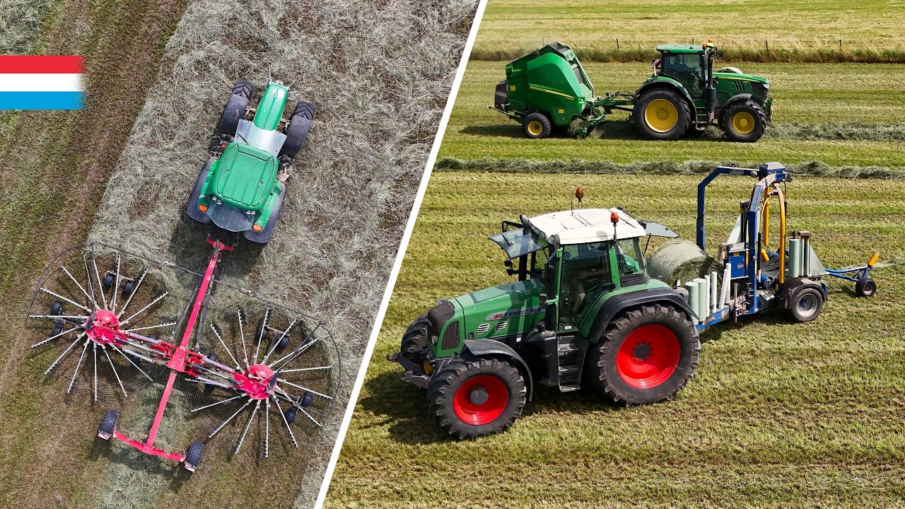 2. Schnitt Feldfutter schwaden - pressen - wickeln | John Deere // Fendt | Luxemburg 2024