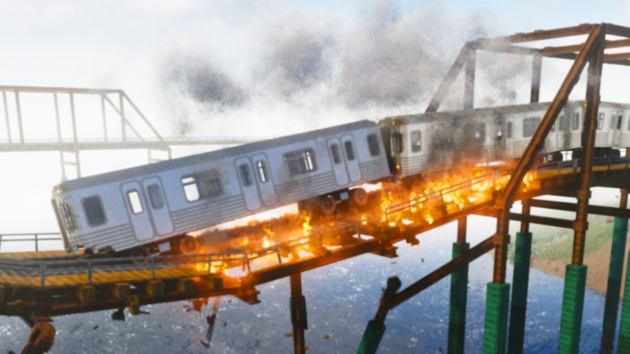 Train VS Dynamic Bridge On FIRE + EXPLOSIVES | Teardown