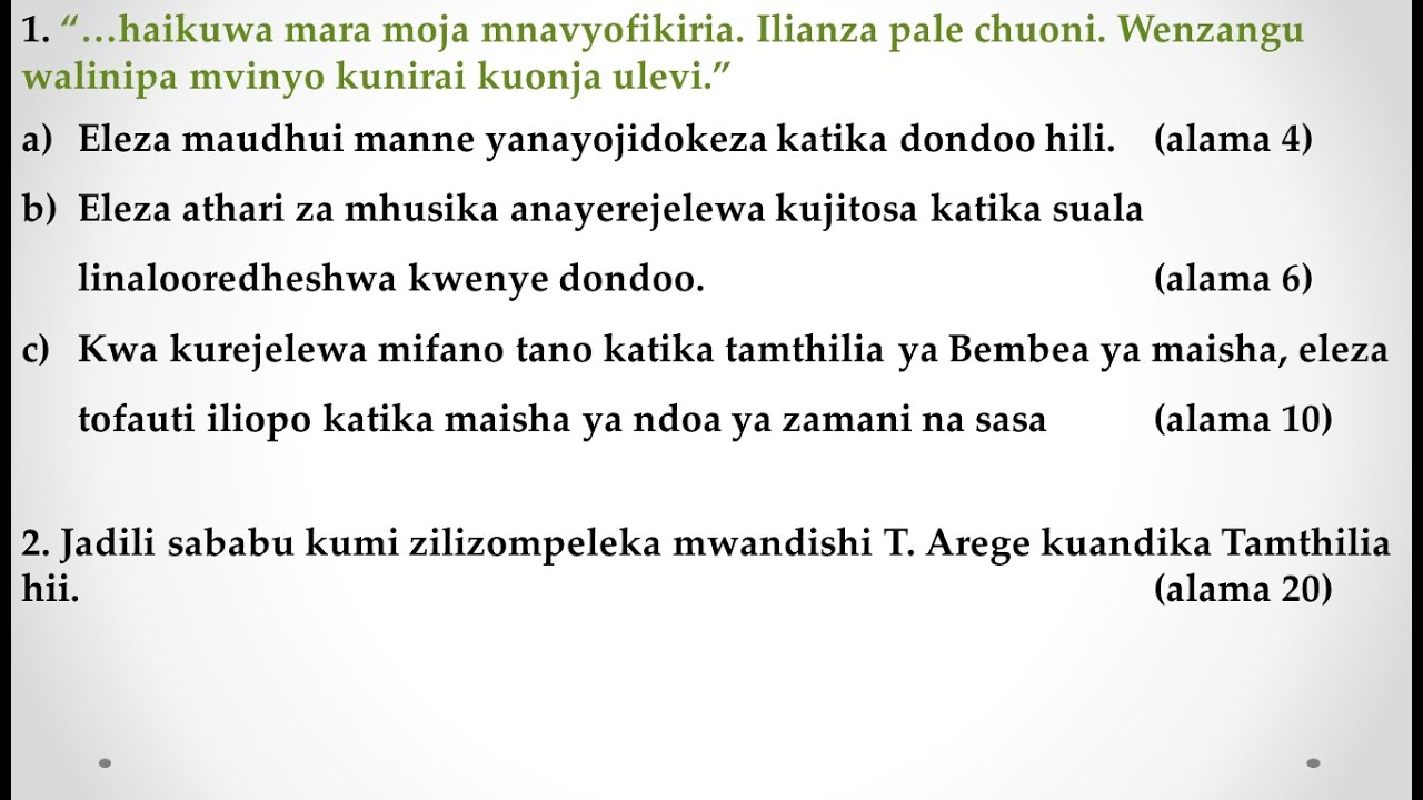 KCSE 2025 | BEMBEA YA MAISHA | UBASHIRI WA MASWALI NA MAJIBU