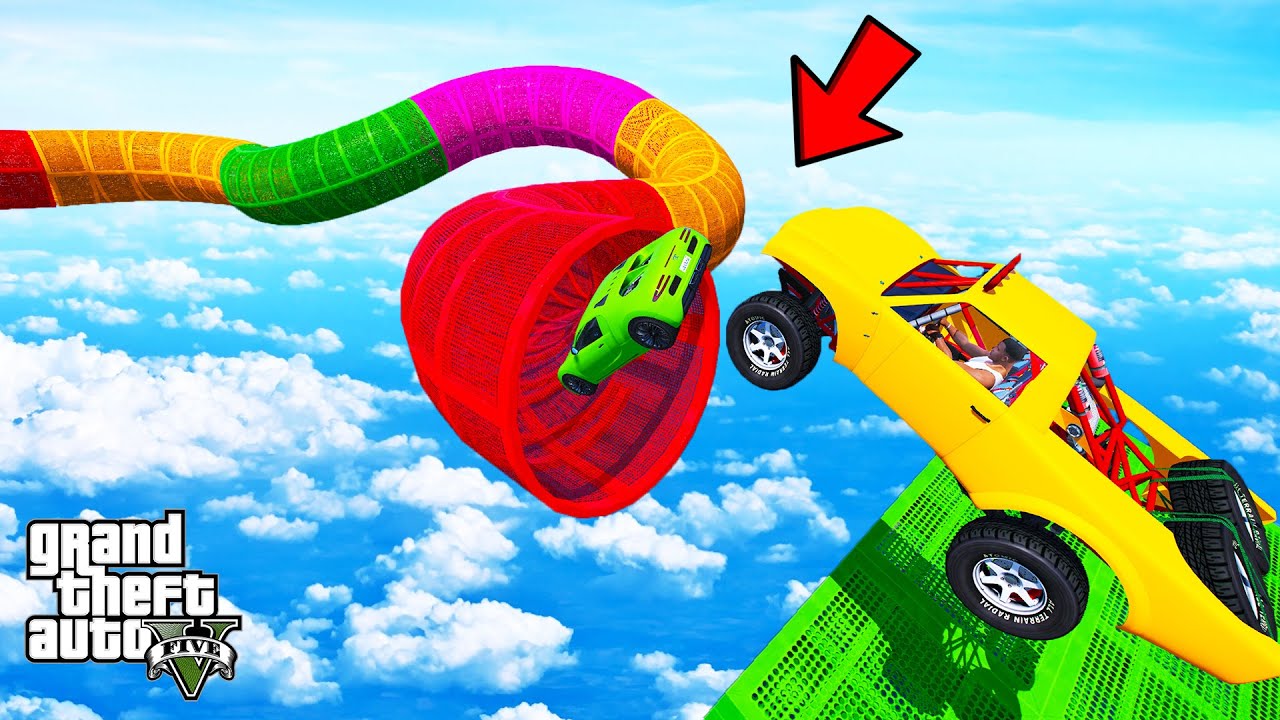 FRANKLIN TRIED IMPOSSIBLE COLOURFUL SNAKE TUNNEL PARKOUR RAMP CHALLENGE IN GTA 5 | SHINCHAN and CHOP