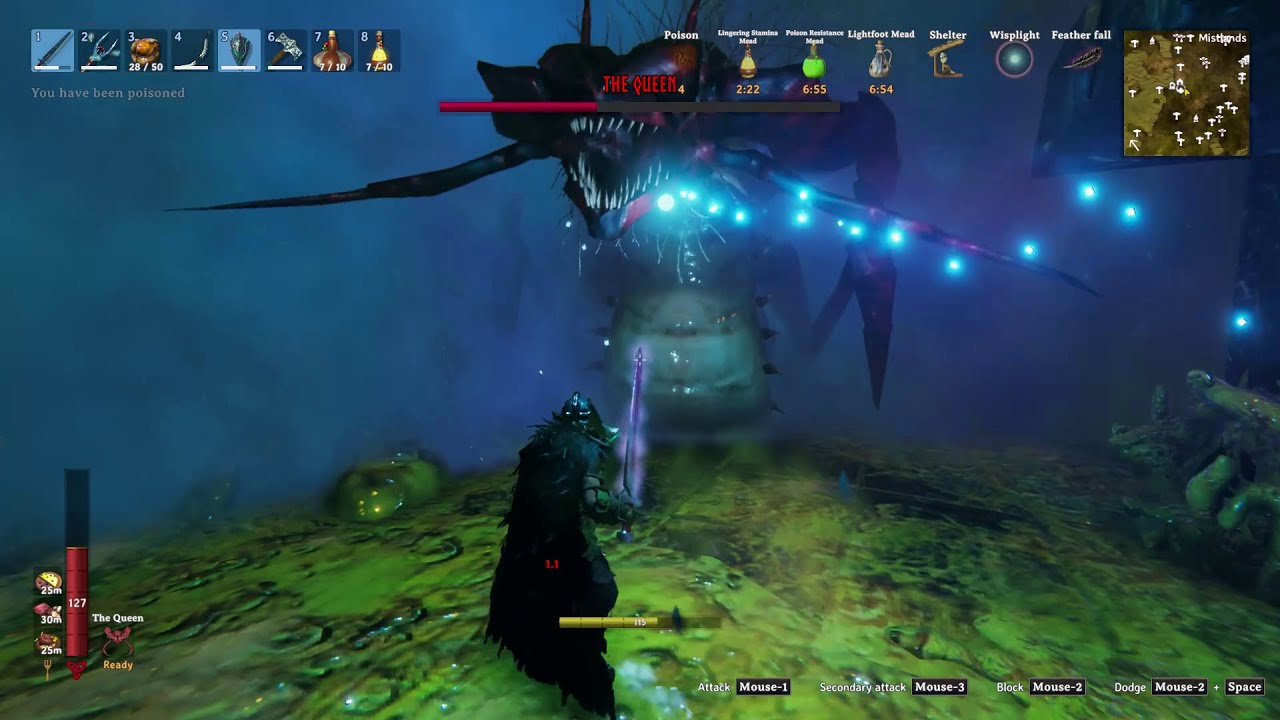 Valheim - No-cheese Solo Queen Kill with Mistwalker and Bile Bombs