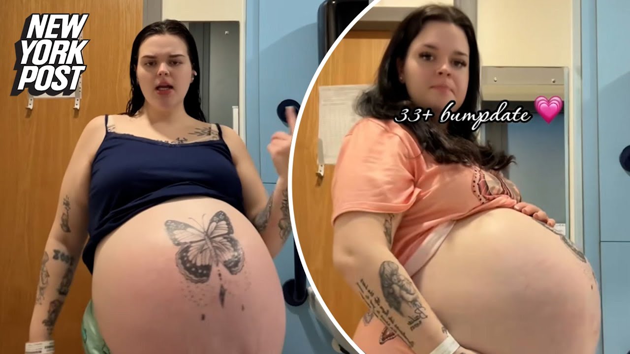 22-year-old woman&rsquo;s huge pregnant belly looks like she&rsquo;s carrying multiple babies