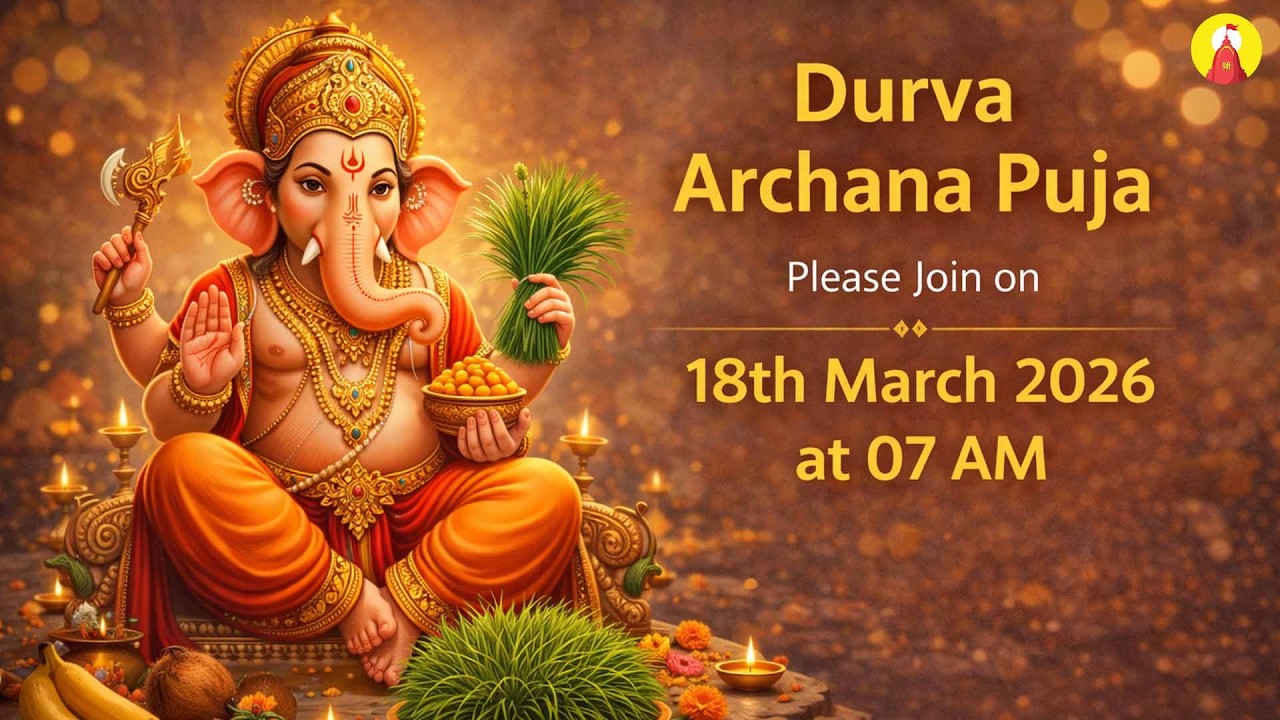 Durva Archana Puja Offering of 21 durva bunches with continuous Ganesh mantra chanting.