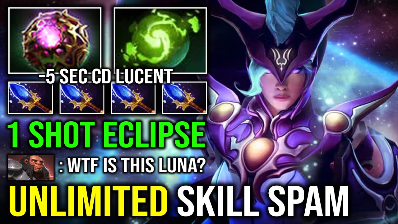 WTF 100% SPELL CASTER 1 Shot Eclipse Unlimited Raining Beam Skill Spam Magical Luna Dota 2