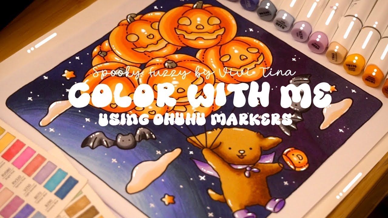Color with me (ASMR) 🎃✨ 'Fuzzy Spooky' by Vivi Tina using Ohuhu markers🌱✏️