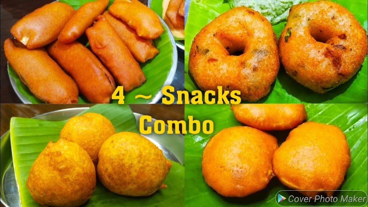 புசு புசுன்னு உளுந்து வடை, மொறு மொறு வாழைக்காய் பஜ்ஜி, உருளைக்கிழங்கு போண்டா & பஜ்ஜி | Snacks Combo
