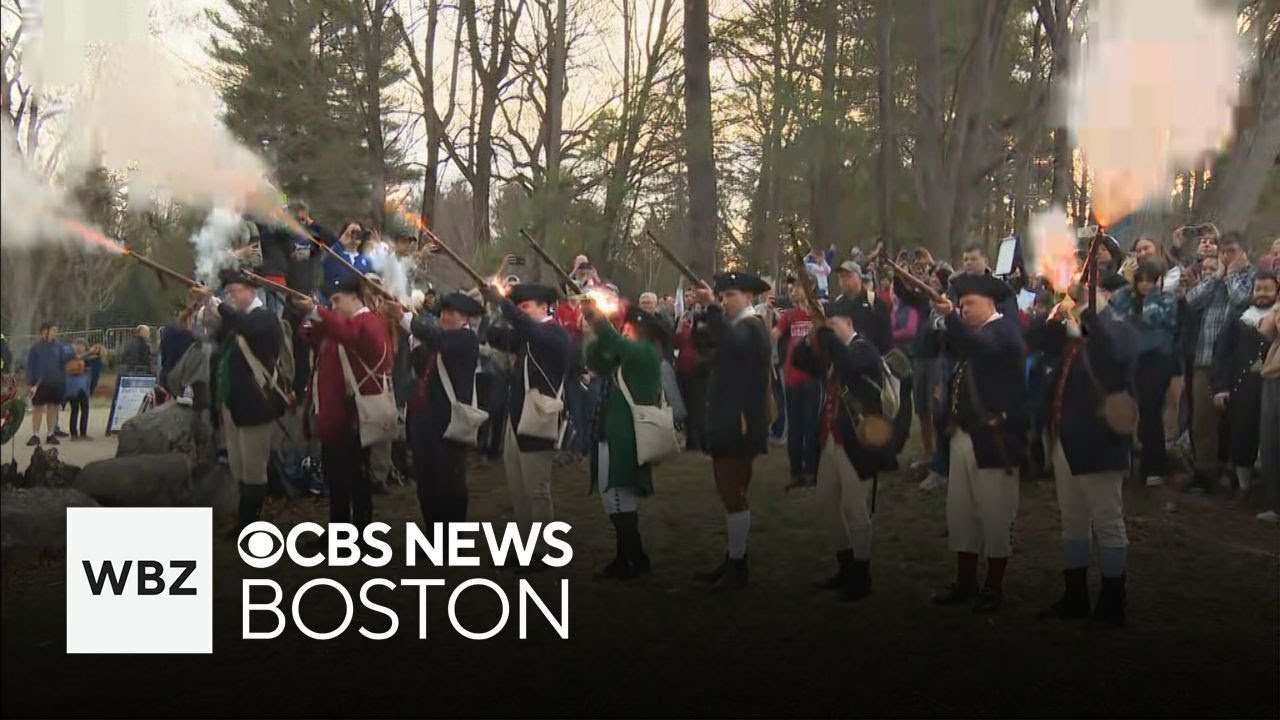 Cannons and muskets fire at the dawn salute in Concord