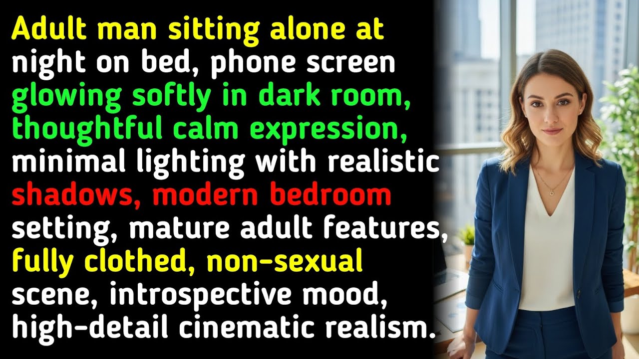 Adult man sitting alone at night on bed, phone screen glowing softly in dark room, thoughtful calm 