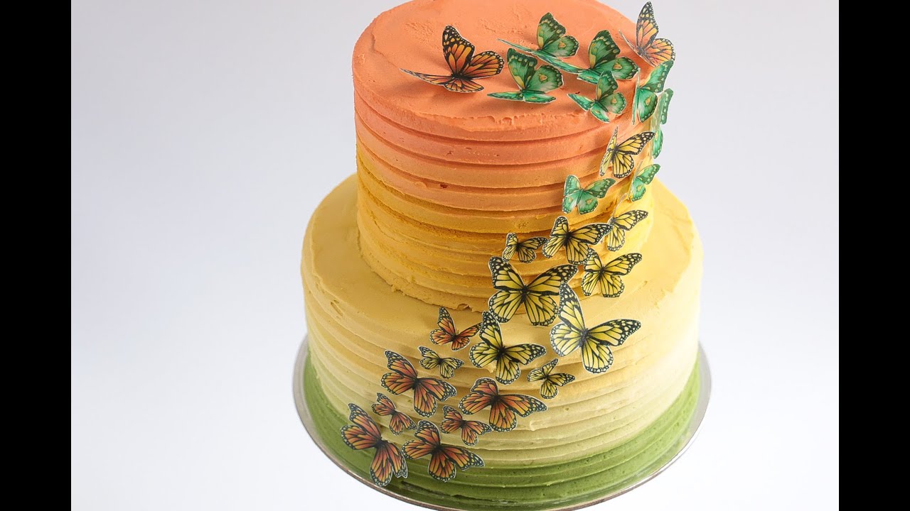 Caramel Ombre Cake with Edible Wafer Paper Butterflies Tutorial- Rosie's Dessert Spot