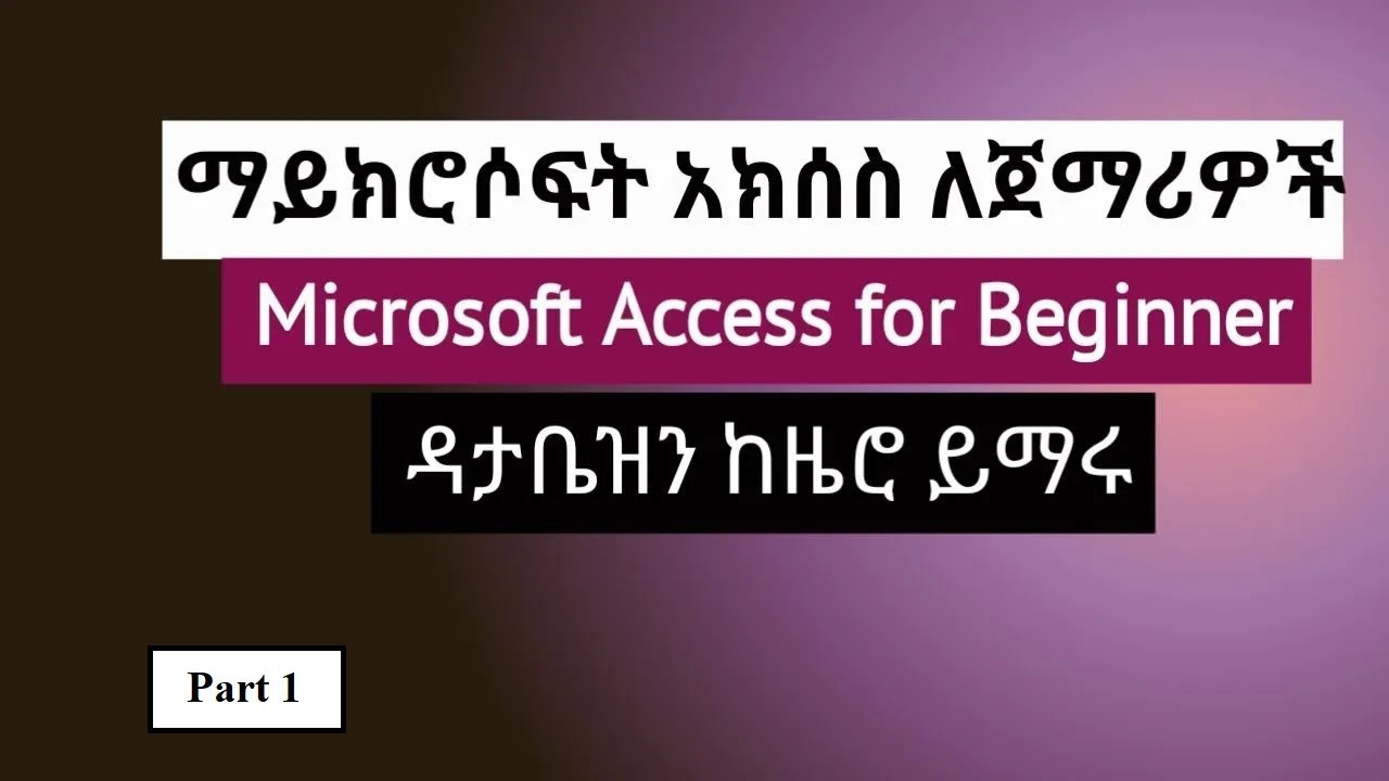 Microsoft Access Basics Part1 /ማይክሮሶፍት አክሰስ ለጀማሪዎች ክፍል1
