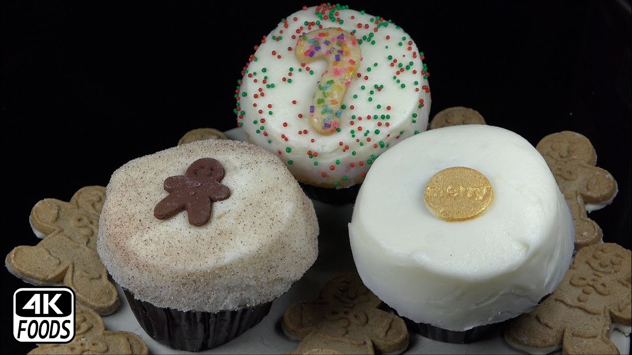 4k Foods ASMR | 3 Christmas Cupcakes from Sprinkles During a Windstorm | 먹방