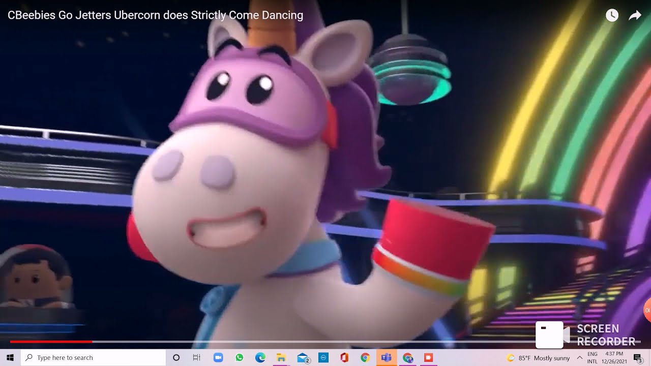 Go Jetters Ubercorn does a strickly come dance.