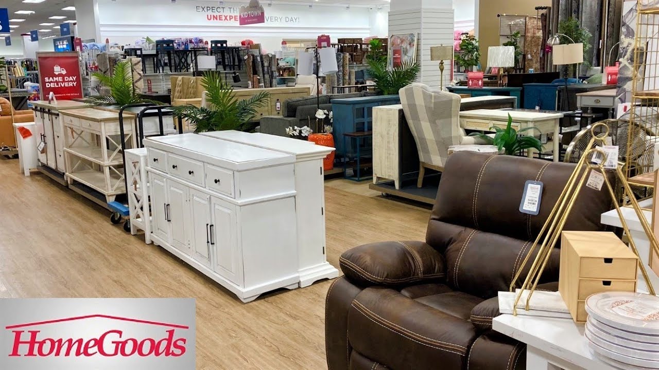HOMEGOODS CONSOLE TABLES ARMCHAIRS SOFAS CABINETS FURNITURE SHOP WITH ME SHOPPING STORE WALK THROUGH