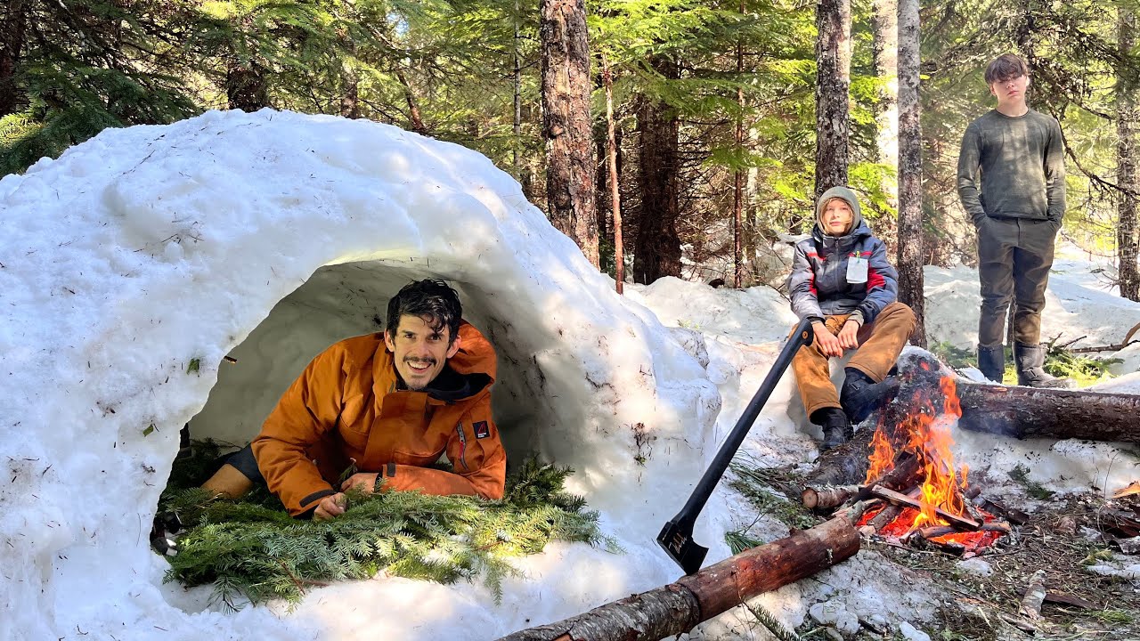 Camping overnight in a Winter Survival Dugout Shelter