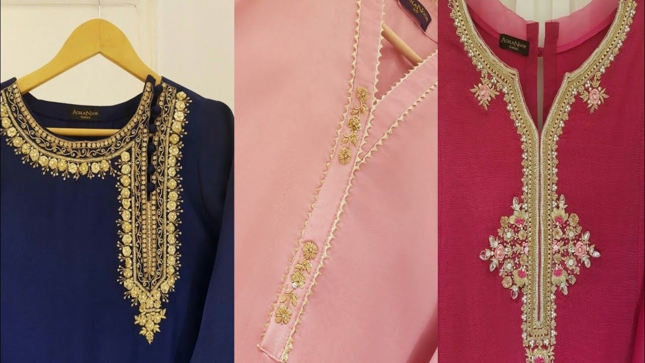 Beautiful neck design ideas/trending neckline Kora work