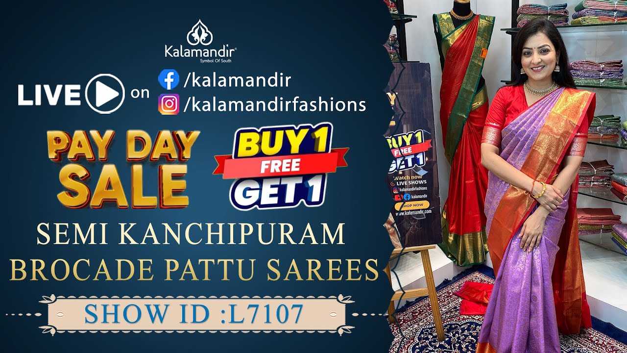 Semi Kanchipuram Brocade Pattu Sarees - Buy 1 Get 1 |WhatsApp Number 9852 9852 99 |Kalamandir Sarees