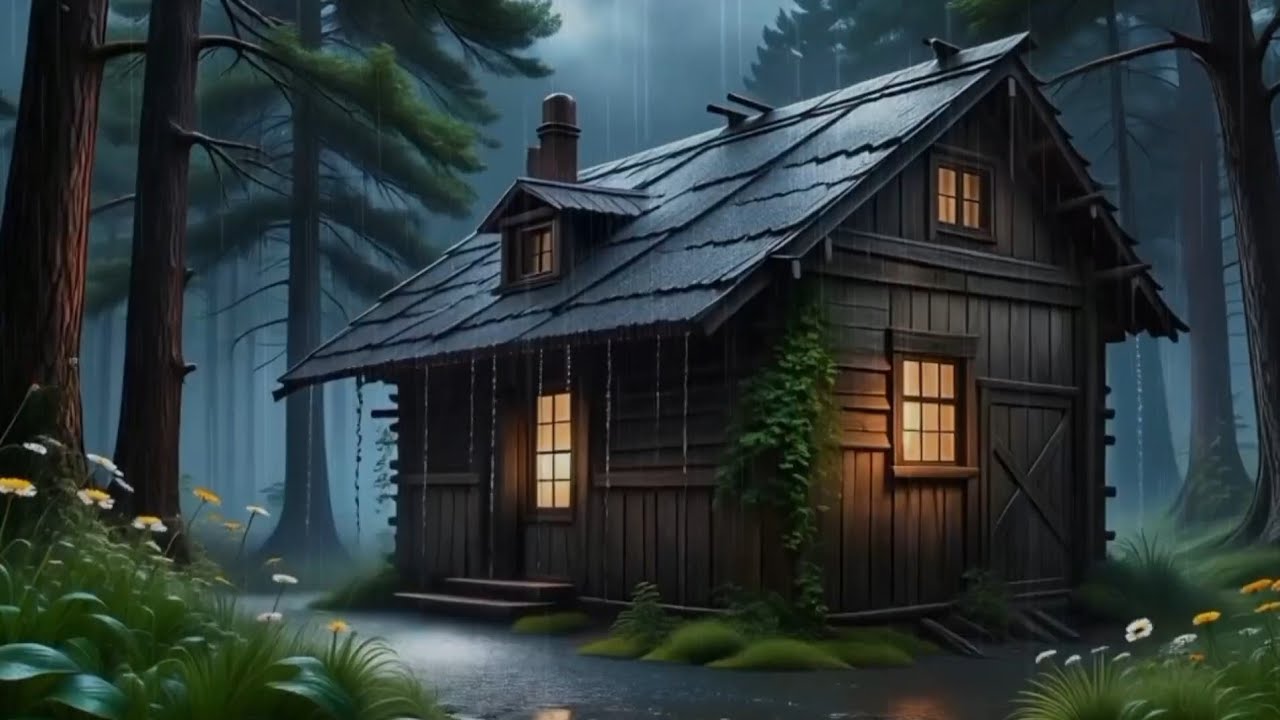 Forest Cabin Thunderstorm Ambience — Heavy Rain & Distant Thunder for Deep Sleep, Relaxation