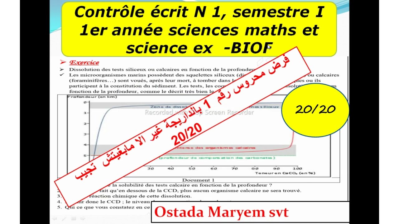 Contrôle1  SVT  1 Bac science Math et science  expérimentales  (تصحيح الفرض  و نقطة مضمونة 20/20)