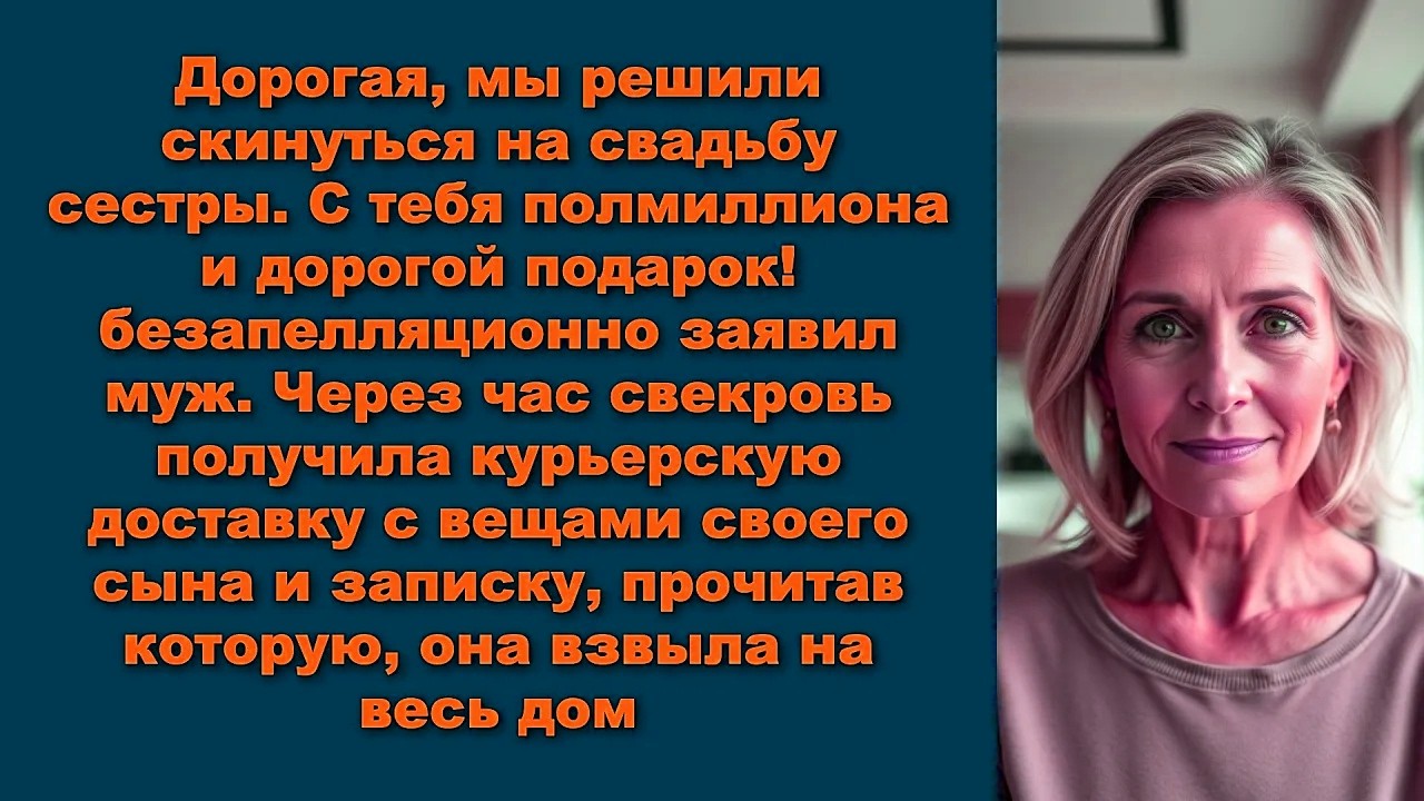 Дорогая, мы решили скинуться на свадьбу сестры. С тебя полмиллиона и дорогой подарок