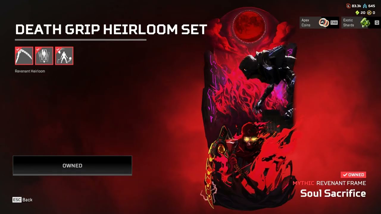 (Sold)Revenant Heirloom Death Grip 221 Legendary 3800 Kills on Revenant 20 Kills+4000 Damage Badge