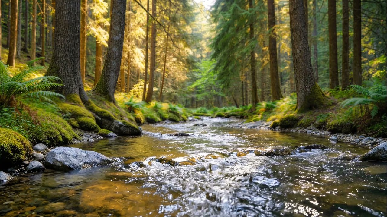 Sunlit Forest Stream | Peaceful Nature Sounds for Focus & Relaxation (4K)