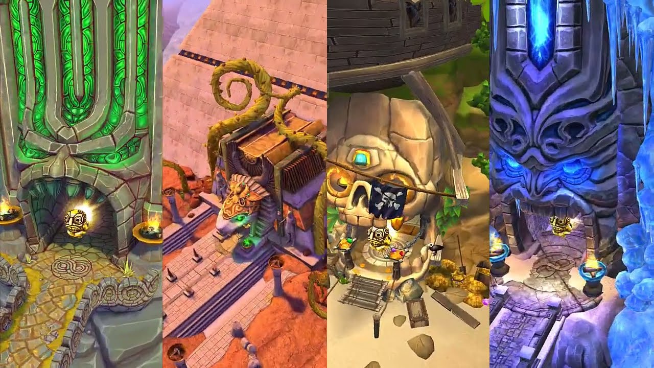 Temple Run 2 Sky Summit VS Blazing Sands VS Temple Run 2 Pirate Cove VS Frozen Shadows