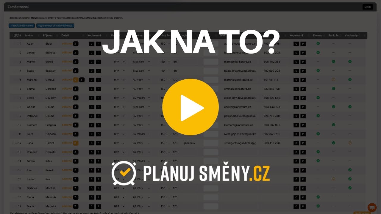 Nastavení zaměstnanců - Návod Plánujsměny
