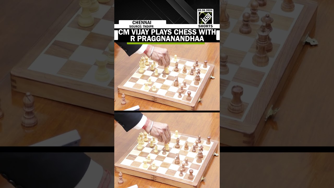 Tamil Nadu CM Vijay plays chess with Indian Grandmaster R Praggnanandhaa