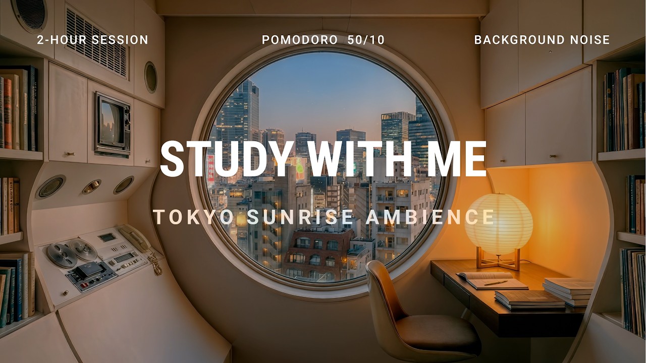 2 HOUR STUDY WITH ME | Pomodoro Timer 50/10, Deep Focus, Background Noise, ADHD Friendly, Tokyo